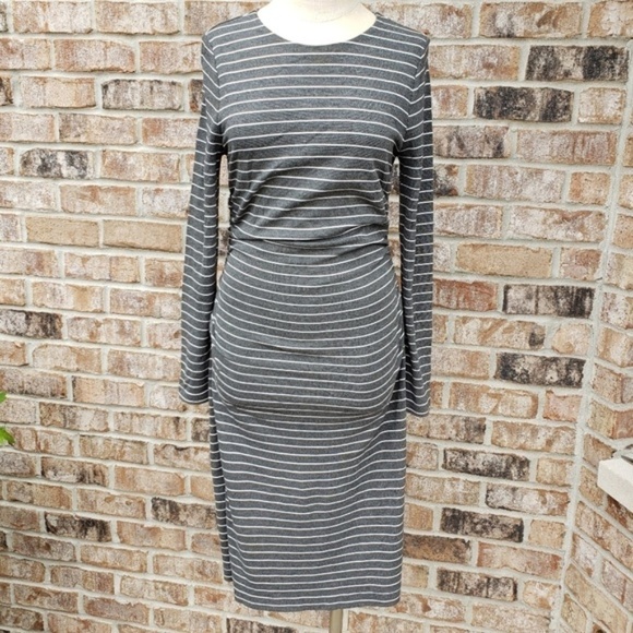 Ann Taylor Striped Ruched Long Sleeve Dress S - Picture 1 of 5